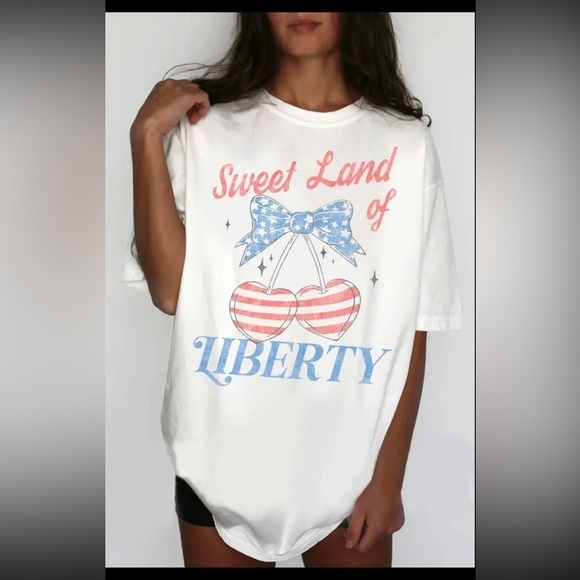 Sweet Land of Liberty Oversized Graphic Tee, White - Picture 2 of 2